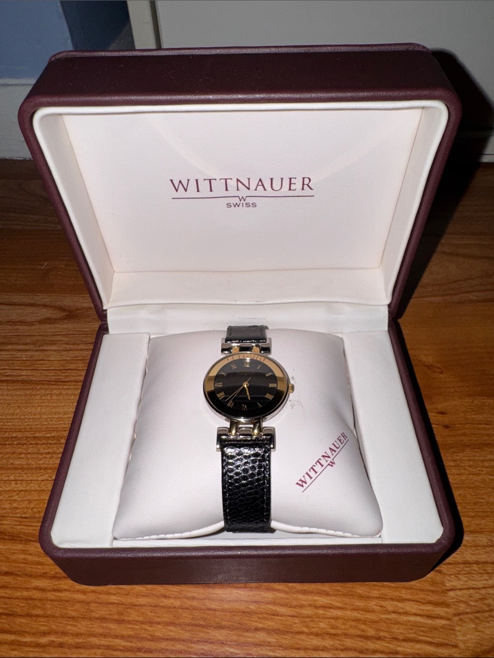 Wittnauer Women's Black and Gold Leather Strap Watch